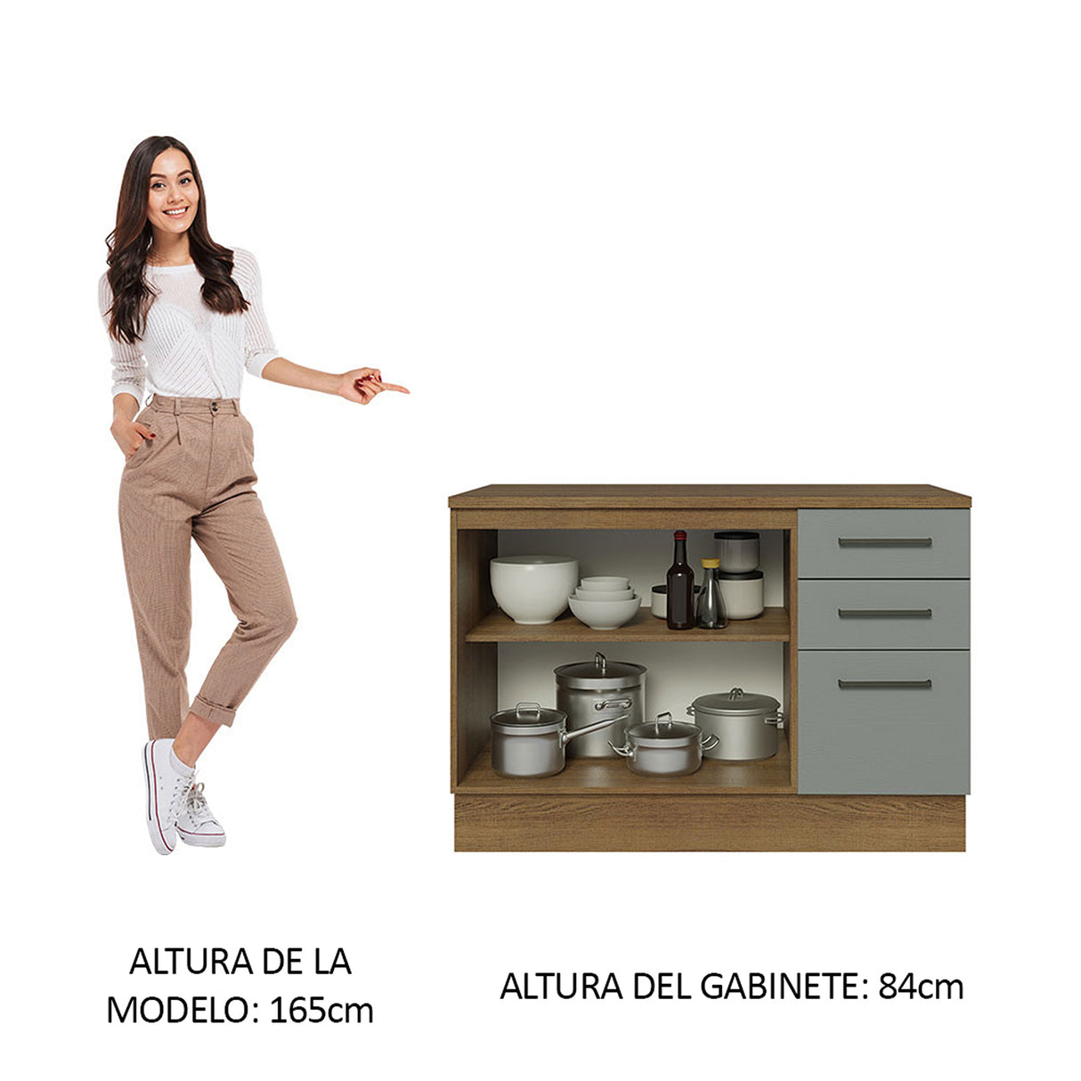 Gabinete de Cocina Agata Marrón y Gris 120x84cm con Mesón de Madera Aglomerada MDP sin Pozuelo y con Tres Cajones - MUEBLES INFERIORES DE COCINA | Bylmo