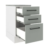 Gabinete de Cocina Agata Blanco y Gris 40x84cm sin Mesón sin Pozuelo y con Tres Cajones - MUEBLES INFERIORES DE COCINA | Bylmo