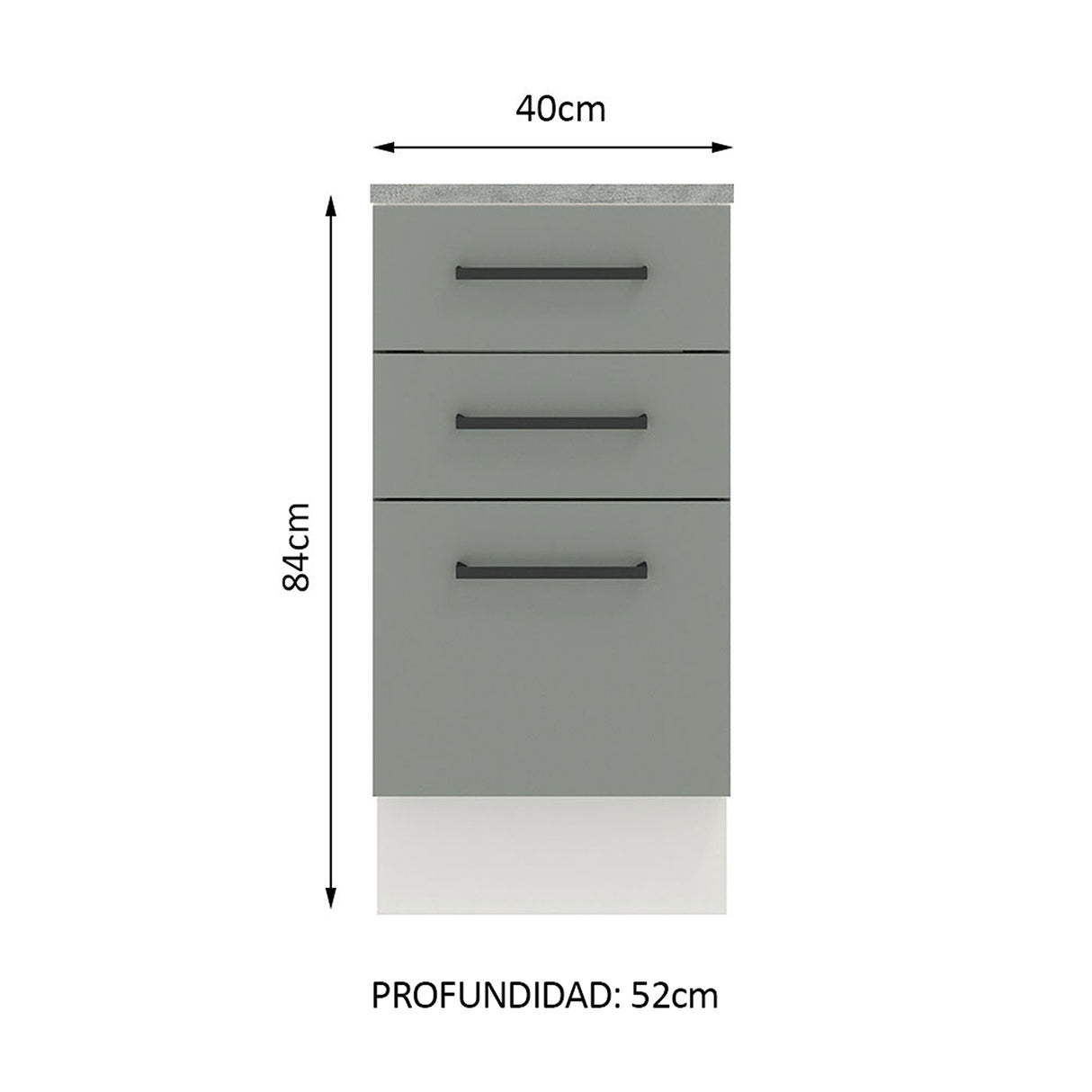 Gabinete de Cocina Agata Blanco y Gris 40x84cm sin Mesón sin Pozuelo y con Tres Cajones - MUEBLES INFERIORES DE COCINA | Bylmo