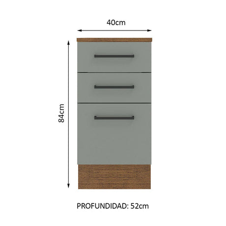 Gabinete de Cocina Agata Marrón y Gris 40x84cm sin Mesón sin Pozuelo y con Tres Cajones - MUEBLES INFERIORES DE COCINA | Bylmo