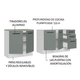 Set X 2 Muebles Inferiores de Cocina Agata Blanco y Gris 200x84cm sin Mesón sin Pozuelo y con Tres Cajones