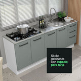 Set X 2 Muebles Inferiores de Cocina Agata Blanco y Gris 200x84cm sin Mesón sin Pozuelo y con Tres Cajones