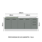 Set X 2 Muebles Inferiores de Cocina Agata Blanco y Gris 200x84cm sin Mesón sin Pozuelo y con Tres Cajones