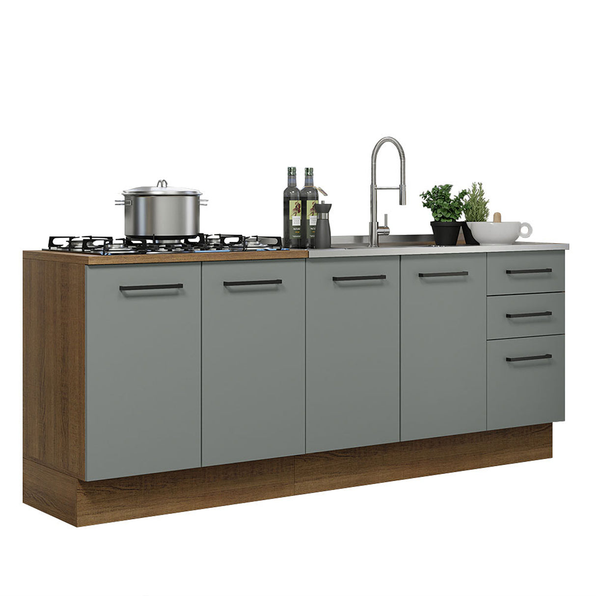 Set X 2 Muebles Inferiores de Cocina Agata Marrón y Gris 200x84cm sin Mesón sin Pozuelo y con Tres Cajones - MUEBLES INFERIORES DE COCINA | Bylmo