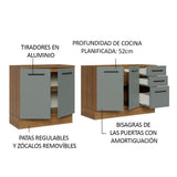 Set X 2 Muebles Inferiores de Cocina Agata Marrón y Gris 200x84cm sin Mesón sin Pozuelo y con Tres Cajones - MUEBLES INFERIORES DE COCINA | Bylmo