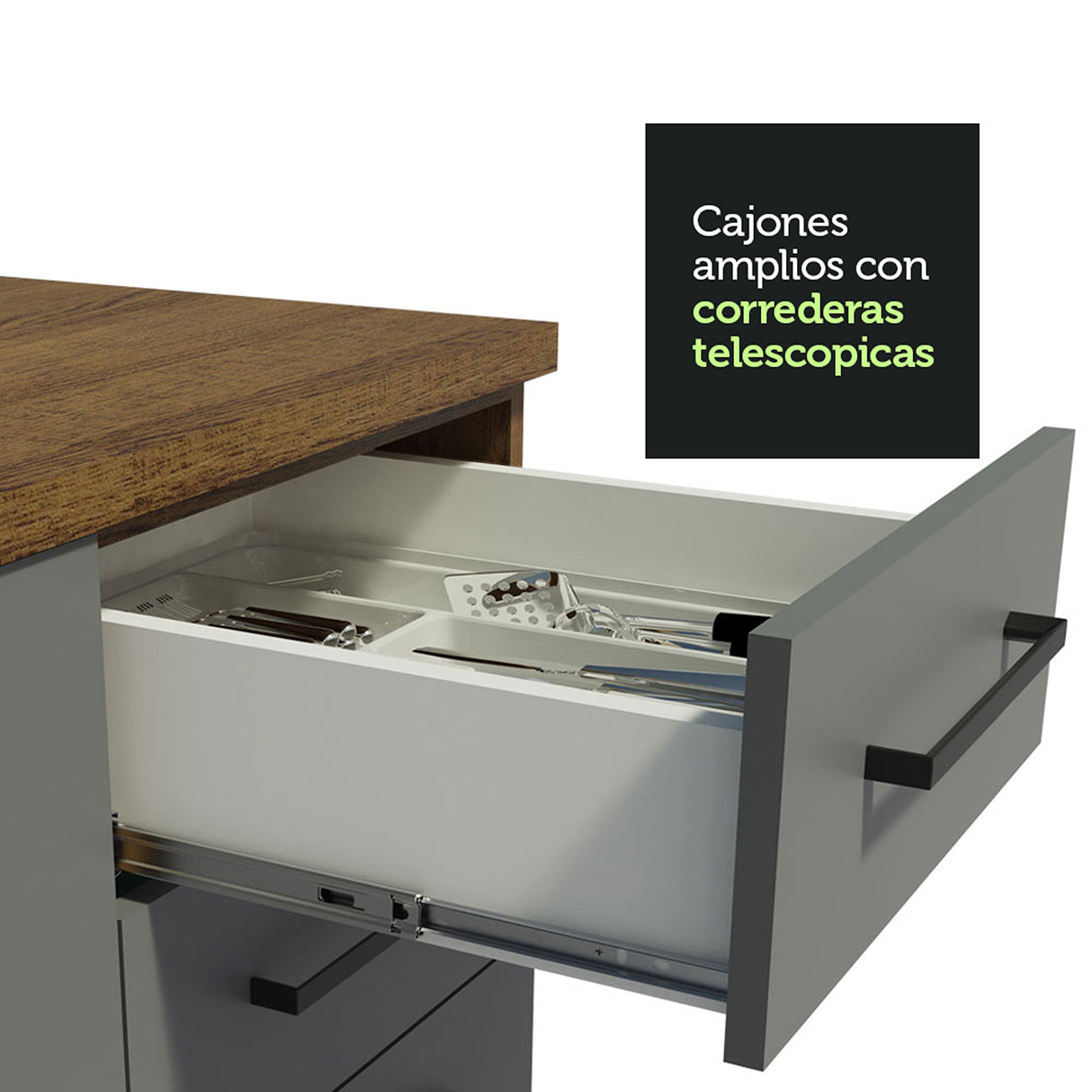 Set X 2 Muebles Inferiores de Cocina Agata Marrón y Gris 200x84cm sin Mesón sin Pozuelo y con Tres Cajones - MUEBLES INFERIORES DE COCINA | Bylmo