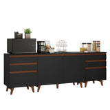 Set X 3 Muebles Inferiores de Cocina Reims Negro y Marrón 240x83cm sin Mesón sin Pozuelo y con Seis Cajones - MUEBLES INFERIORES DE COCINA | Bylmo