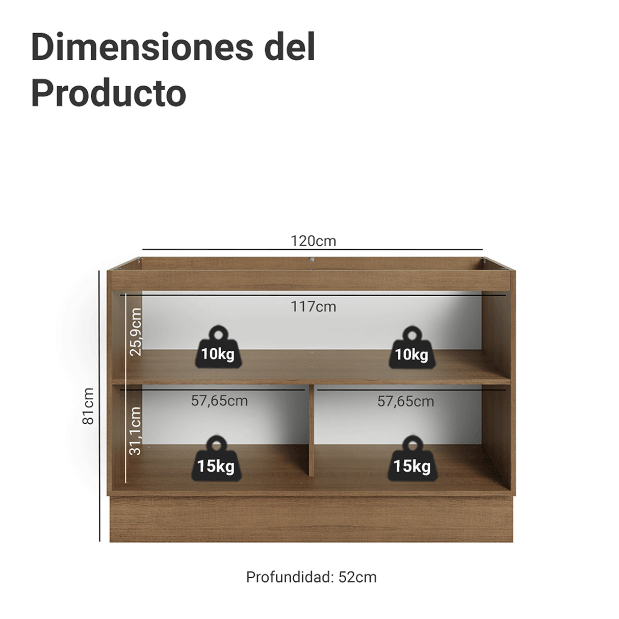 Gabinete de Cocina Vik Marrón y Gris 120x81cm sin Mesón sin Pozuelo - MUEBLES INFERIORES DE COCINA | Bylmo