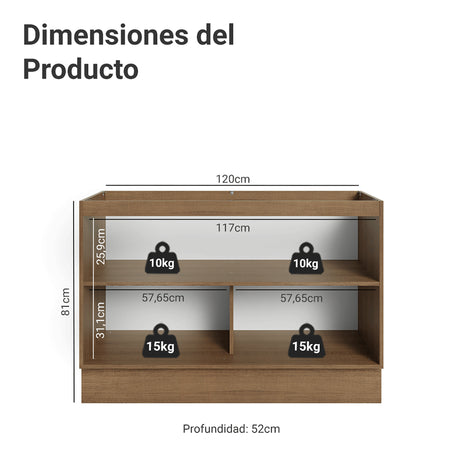 Gabinete de Cocina Vik Marrón y Gris 120x81cm sin Mesón sin Pozuelo - MUEBLES INFERIORES DE COCINA | Bylmo