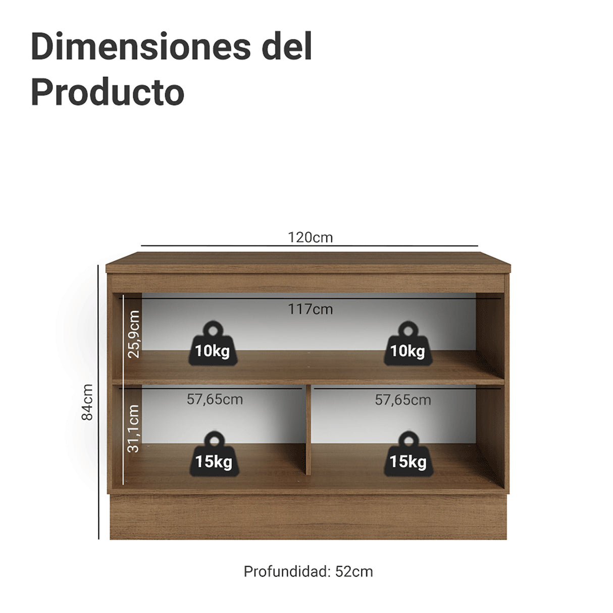 Gabinete de Cocina Vik Marrón y Gris 120x84cm con Mesón de Madera Aglomerada MDP sin Pozuelo