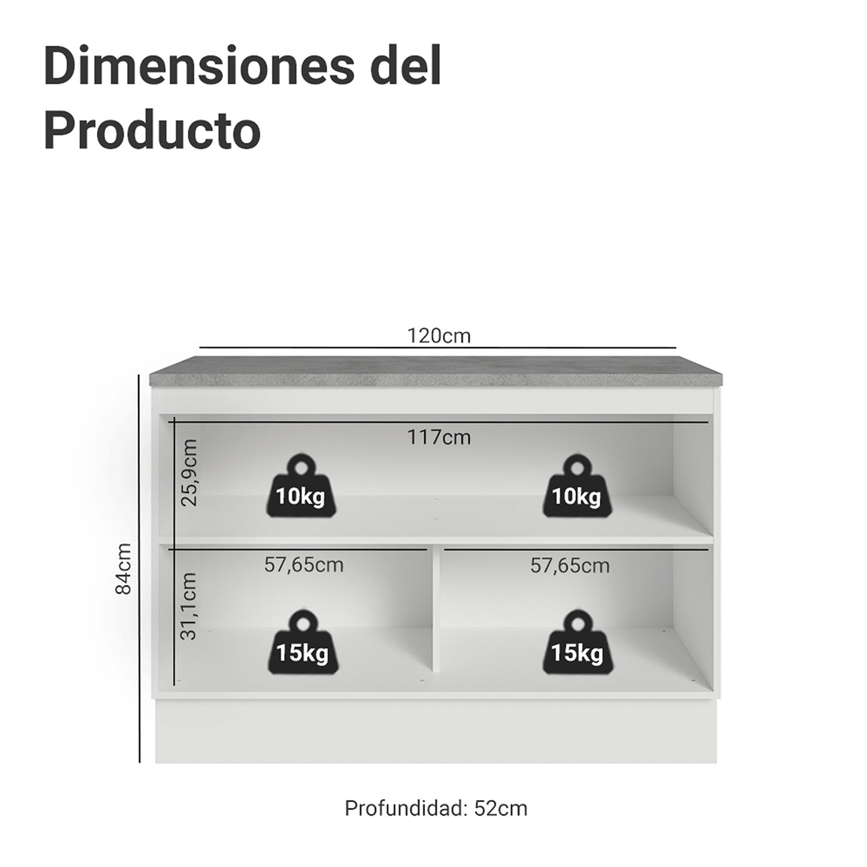 Gabinete de Cocina Vik Blanco y Verde 120x84cm con Mesón de Madera Aglomerada MDP sin Pozuelo - MUEBLES INFERIORES DE COCINA | Bylmo