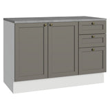 Gabinete de Cocina Vik Blanco y Gris 120x84cm con Mesón de Madera Aglomerada MDP sin Pozuelo y con Tres Cajones