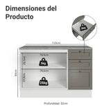 Gabinete de Cocina Vik Blanco y Gris 120x84cm con Mesón de Madera Aglomerada MDP sin Pozuelo y con Tres Cajones