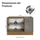 Gabinete de Cocina Vik Marrón y Gris 120x81cm sin Mesón sin Pozuelo y con Tres Cajones - MUEBLES INFERIORES DE COCINA | Bylmo