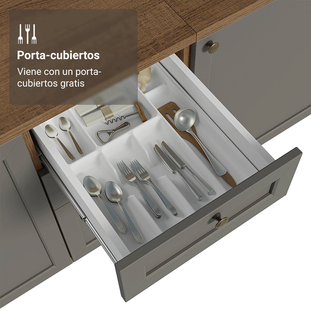 Gabinete de Cocina Vik Marrón y Gris 120x81cm sin Mesón sin Pozuelo y con Tres Cajones - MUEBLES INFERIORES DE COCINA | Bylmo