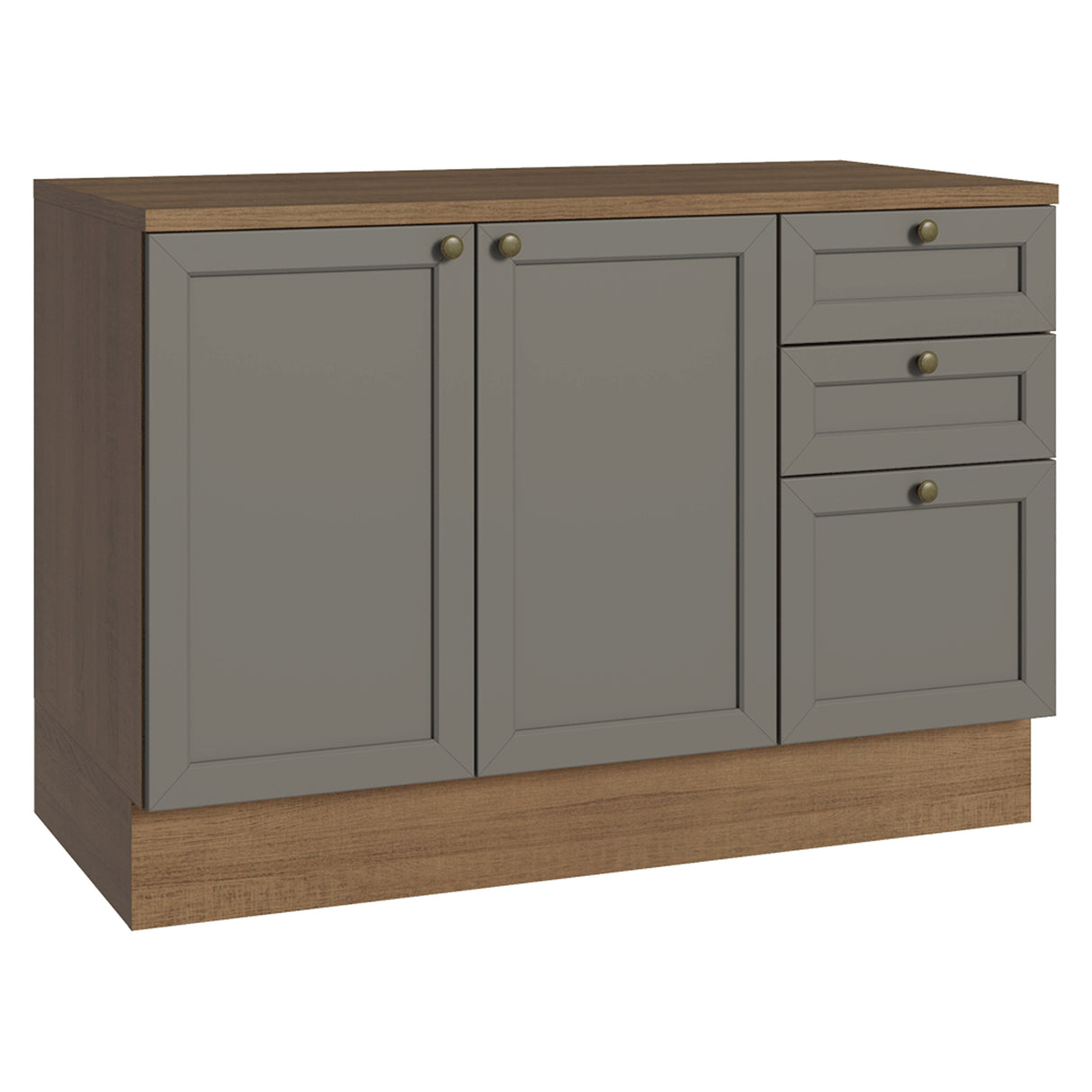 Gabinete de Cocina Vik Marrón y Gris 120x84cm con Mesón de Madera Aglomerada MDP sin Pozuelo y con Tres Cajones - MUEBLES INFERIORES DE COCINA | Bylmo
