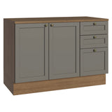 Gabinete de Cocina Vik Marrón y Gris 120x84cm con Mesón de Madera Aglomerada MDP sin Pozuelo y con Tres Cajones - MUEBLES INFERIORES DE COCINA | Bylmo