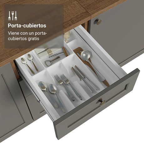 Gabinete de Cocina Vik Marrón y Gris 120x84cm con Mesón de Madera Aglomerada MDP sin Pozuelo y con Tres Cajones - MUEBLES INFERIORES DE COCINA | Bylmo