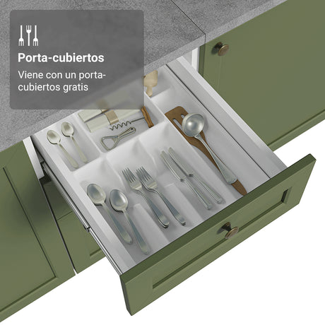 Gabinete de Cocina Vik Blanco y Verde 120x81cm sin Mesón sin Pozuelo y con Tres Cajones - MUEBLES INFERIORES DE COCINA | Bylmo