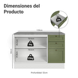Gabinete de Cocina Vik Blanco y Verde 120x84cm con Mesón de Madera Aglomerada MDP sin Pozuelo y con Tres Cajones - MUEBLES INFERIORES DE COCINA | Bylmo