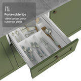 Gabinete de Cocina Vik Blanco y Verde 120x84cm con Mesón de Madera Aglomerada MDP sin Pozuelo y con Tres Cajones - MUEBLES INFERIORES DE COCINA | Bylmo