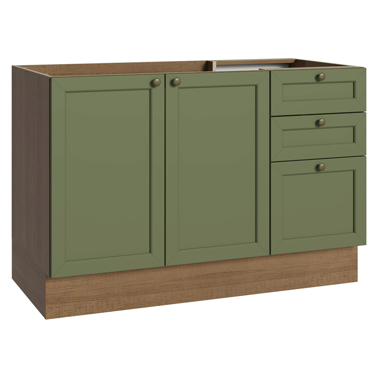 Gabinete de Cocina Vik Marrón y Verde 120x81cm sin Mesón sin Pozuelo y con Tres Cajones