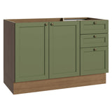 Gabinete de Cocina Vik Marrón y Verde 120x81cm sin Mesón sin Pozuelo y con Tres Cajones