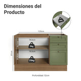 Gabinete de Cocina Vik Marrón y Verde 120x81cm sin Mesón sin Pozuelo y con Tres Cajones