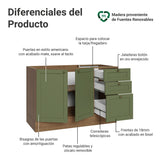 Gabinete de Cocina Vik Marrón y Verde 120x81cm sin Mesón sin Pozuelo y con Tres Cajones