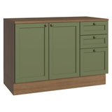 Gabinete de Cocina Vik Marrón y Verde 120x84cm con Mesón de Madera Aglomerada MDP sin Pozuelo y con Tres Cajones - MUEBLES INFERIORES DE COCINA | Bylmo