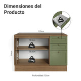 Gabinete de Cocina Vik Marrón y Verde 120x84cm con Mesón de Madera Aglomerada MDP sin Pozuelo y con Tres Cajones - MUEBLES INFERIORES DE COCINA | Bylmo