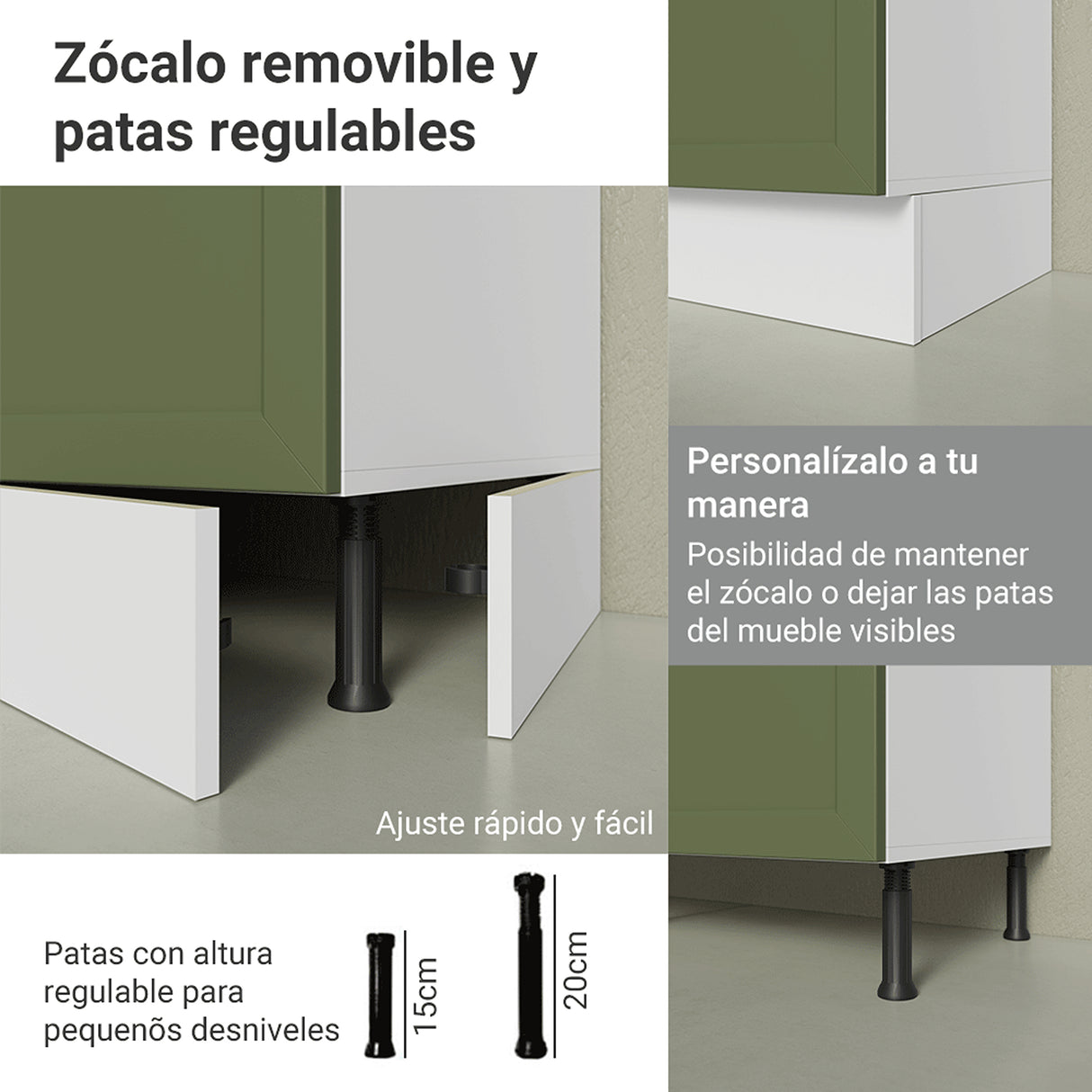 Gabinete de Cocina Vik Blanco y Verde 35x84cm sin Mesón sin Pozuelo - MUEBLES INFERIORES DE COCINA | Bylmo