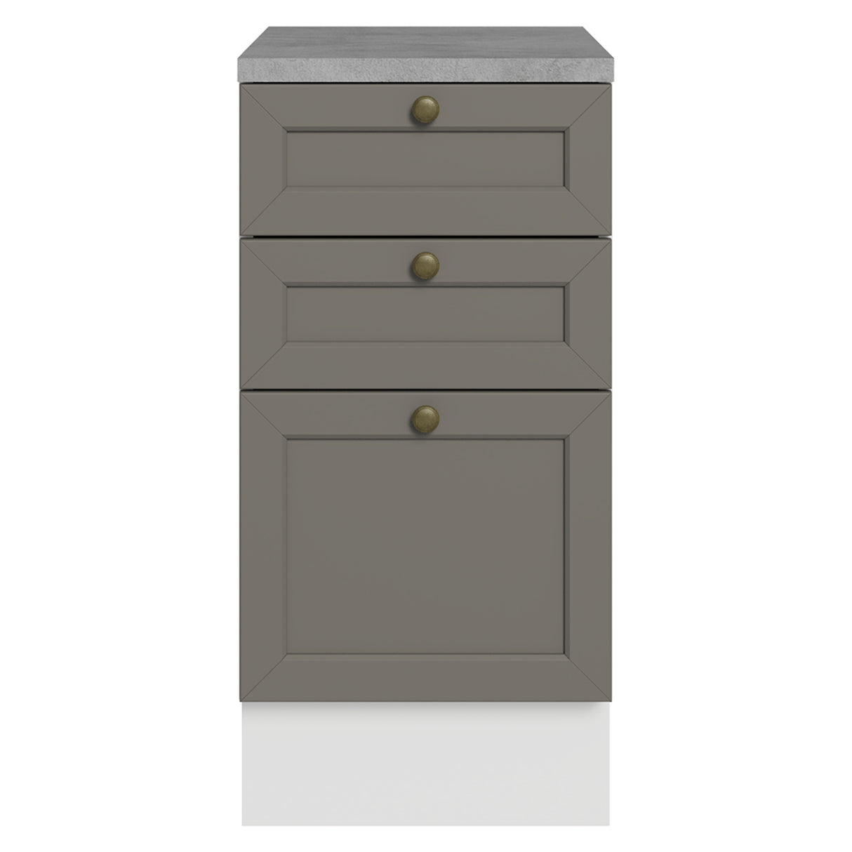 Gabinete de Cocina Vik Blanco y Gris 40x84cm sin Mesón sin Pozuelo y con Tres Cajones - MUEBLES INFERIORES DE COCINA | Bylmo