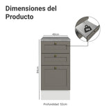 Gabinete de Cocina Vik Blanco y Gris 40x84cm sin Mesón sin Pozuelo y con Tres Cajones - MUEBLES INFERIORES DE COCINA | Bylmo