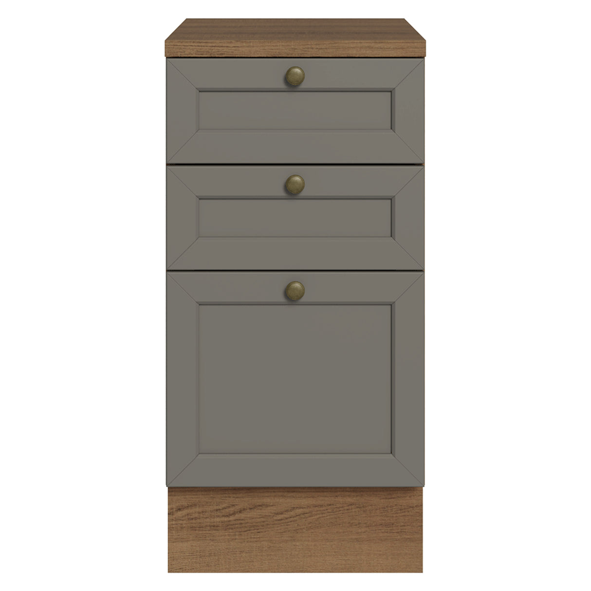 Gabinete de Cocina Vik Marrón y Gris 40x84cm sin Mesón sin Pozuelo y con Tres Cajones - MUEBLES INFERIORES DE COCINA | Bylmo