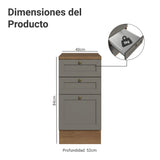 Gabinete de Cocina Vik Marrón y Gris 40x84cm sin Mesón sin Pozuelo y con Tres Cajones - MUEBLES INFERIORES DE COCINA | Bylmo