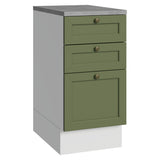 Gabinete de Cocina Vik Blanco y Verde 40x84cm sin Mesón sin Pozuelo y con Tres Cajones - MUEBLES INFERIORES DE COCINA | Bylmo