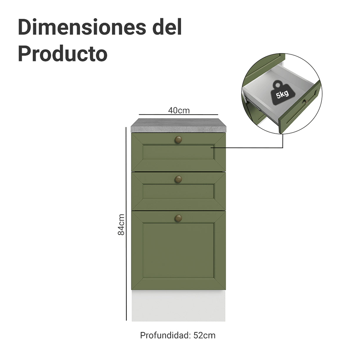 Gabinete de Cocina Vik Blanco y Verde 40x84cm sin Mesón sin Pozuelo y con Tres Cajones - MUEBLES INFERIORES DE COCINA | Bylmo