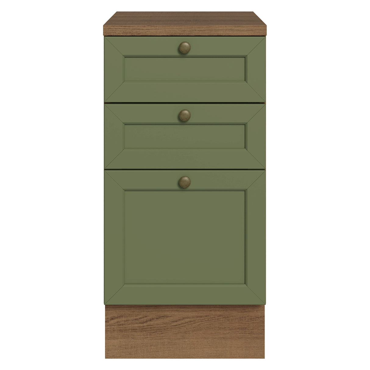 Gabinete de Cocina Vik Marrón y Verde 40x84cm sin Mesón sin Pozuelo y con Tres Cajones - MUEBLES INFERIORES DE COCINA | Bylmo