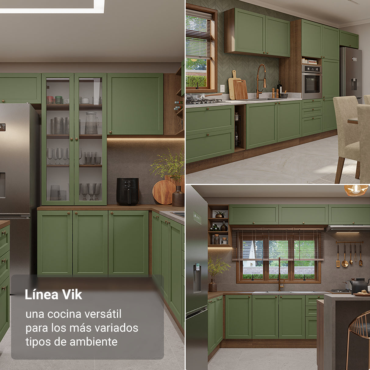 Gabinete de Cocina Vik Marrón y Verde 40x84cm sin Mesón sin Pozuelo y con Tres Cajones - MUEBLES INFERIORES DE COCINA | Bylmo