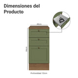 Gabinete de Cocina Vik Marrón y Verde 40x84cm sin Mesón sin Pozuelo y con Tres Cajones - MUEBLES INFERIORES DE COCINA | Bylmo