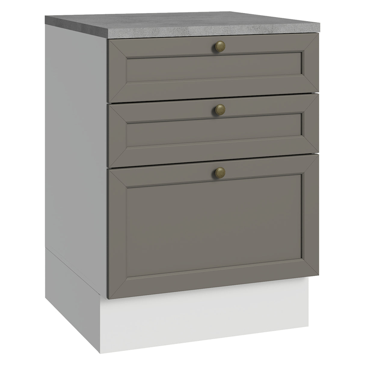 Gabinete de Cocina Vik Blanco y Gris 60x84cm sin Mesón sin Pozuelo y con Tres Cajones - MUEBLES INFERIORES DE COCINA | Bylmo