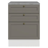 Gabinete de Cocina Vik Blanco y Gris 60x84cm sin Mesón sin Pozuelo y con Tres Cajones - MUEBLES INFERIORES DE COCINA | Bylmo