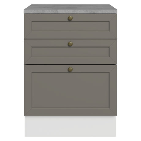 Gabinete de Cocina Vik Blanco y Gris 60x84cm sin Mesón sin Pozuelo y con Tres Cajones - MUEBLES INFERIORES DE COCINA | Bylmo