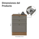 Gabinete de Cocina Vik Marrón y Gris 60x84cm sin Mesón sin Pozuelo y con Tres Cajones - MUEBLES INFERIORES DE COCINA | Bylmo