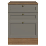 Gabinete de Cocina Vik Marrón y Gris 60x84cm sin Mesón sin Pozuelo y con Tres Cajones - MUEBLES INFERIORES DE COCINA | Bylmo