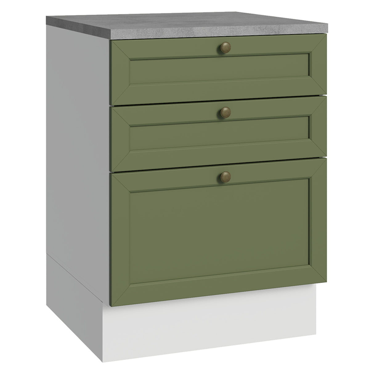 Gabinete de Cocina Vik Blanco y Verde 60x84cm sin Mesón sin Pozuelo y con Tres Cajones - MUEBLES INFERIORES DE COCINA | Bylmo