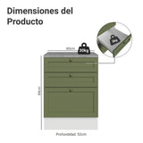 Gabinete de Cocina Vik Blanco y Verde 60x84cm sin Mesón sin Pozuelo y con Tres Cajones - MUEBLES INFERIORES DE COCINA | Bylmo