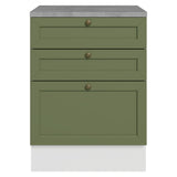 Gabinete de Cocina Vik Blanco y Verde 60x84cm sin Mesón sin Pozuelo y con Tres Cajones - MUEBLES INFERIORES DE COCINA | Bylmo