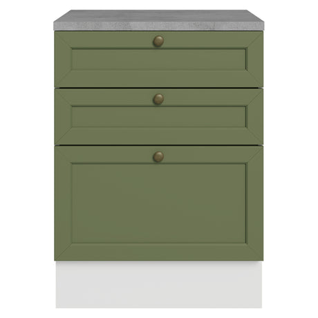 Gabinete de Cocina Vik Blanco y Verde 60x84cm sin Mesón sin Pozuelo y con Tres Cajones - MUEBLES INFERIORES DE COCINA | Bylmo